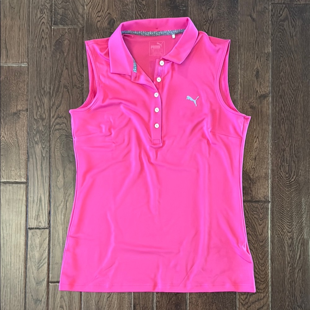 Puma Pink Sleeveless Fitted Polo Top